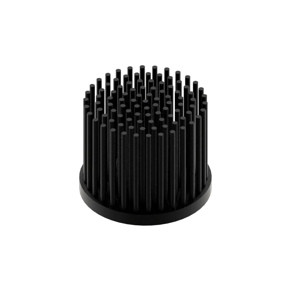 LED pin fin heat sink, ø50mm, H 40mm, Base 5mm, Black anodized