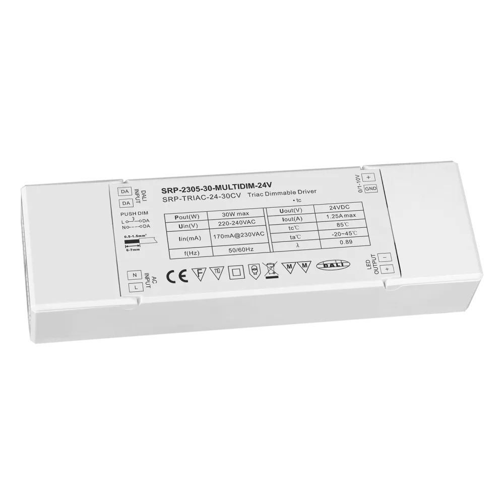 30W DALI/Push+Triac+0/1-10V LED Driver 24VDC