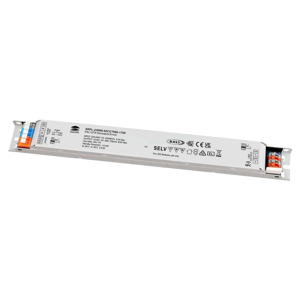 60W DALI2 DT8, AC-PUSH, Tunable white, Linear constant current LED driver, NFC