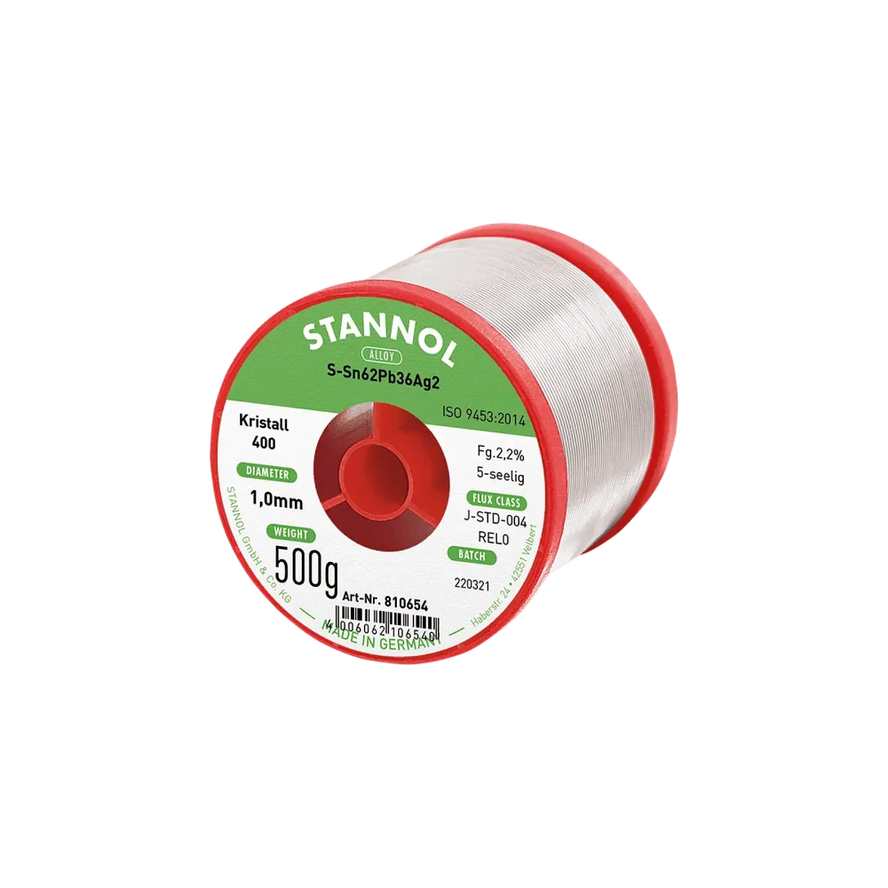 Solder wire Kristall 400, Sn62Pb36Ag2, RE L0, 1mm, 500g
