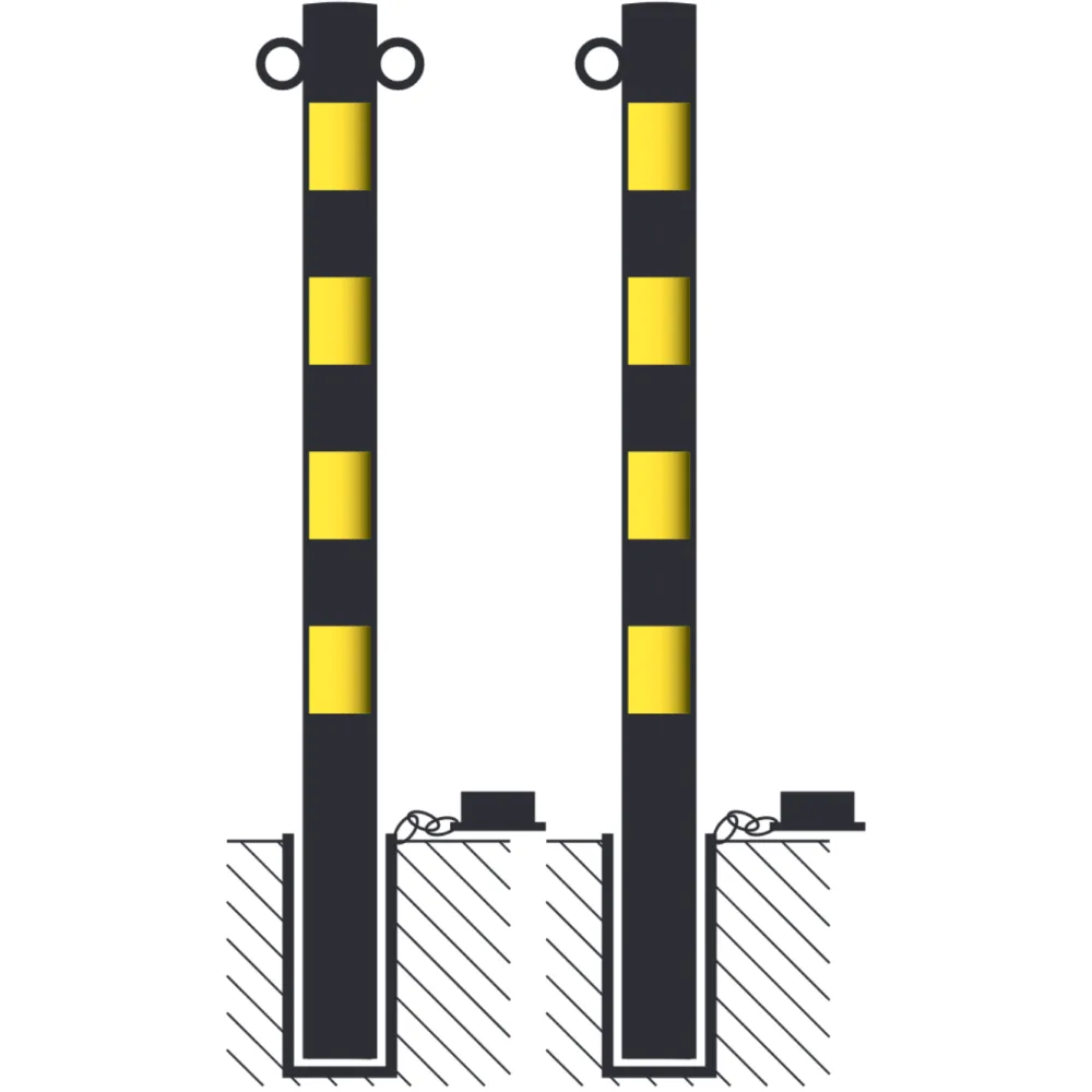 Barrier post painted black with rings