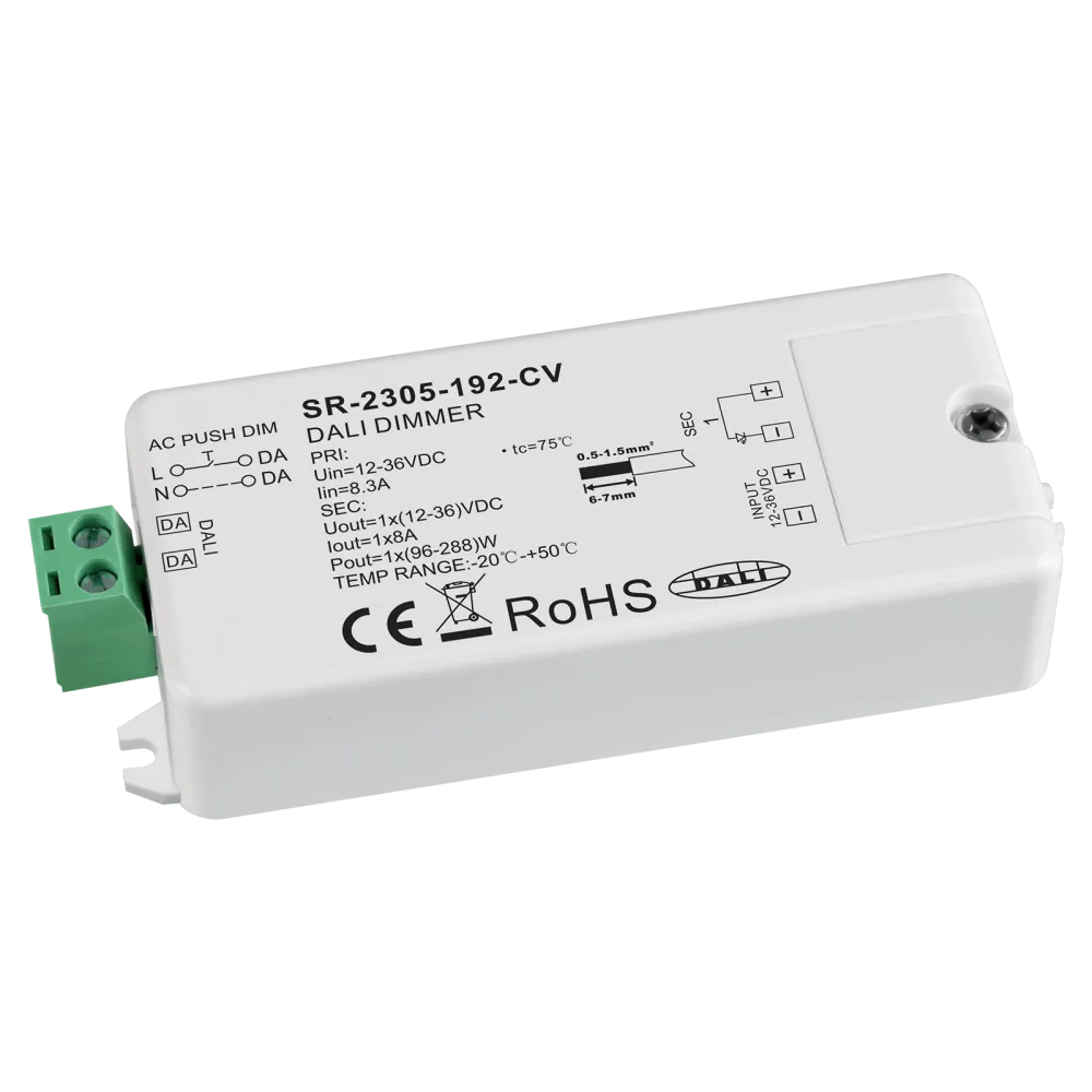 1 channel DALI / AC PUSH LED dimmer, constant voltage 12-36VDC, max. 288W