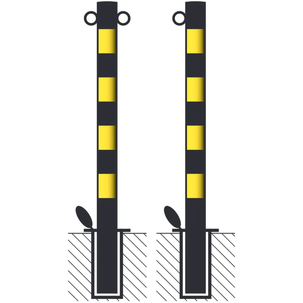 Barrier post painted black with rings
