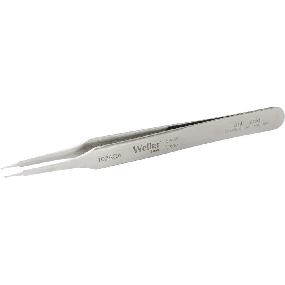 SMD tweezers angled 45° with fine tips for vertical application.