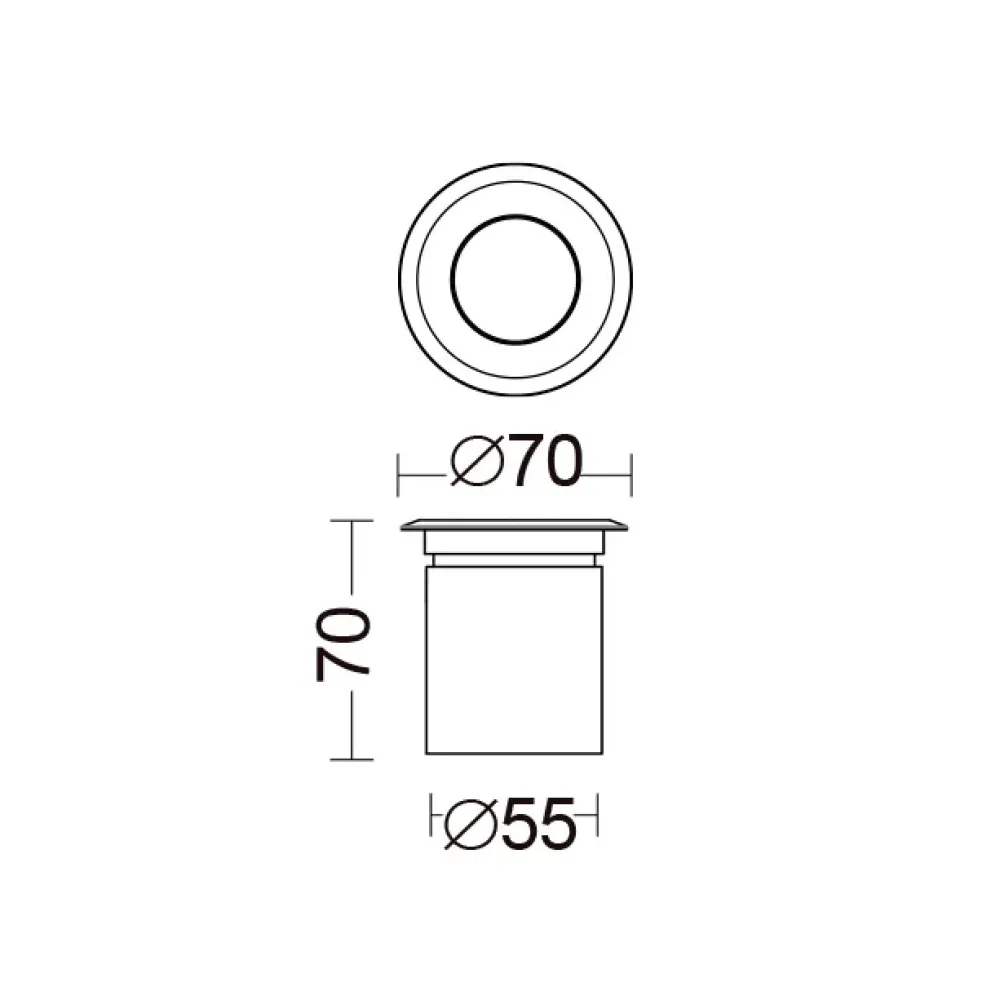 Rim 70 - Recessed with steel ring nut Ø70 - Remote driver 24Vdc