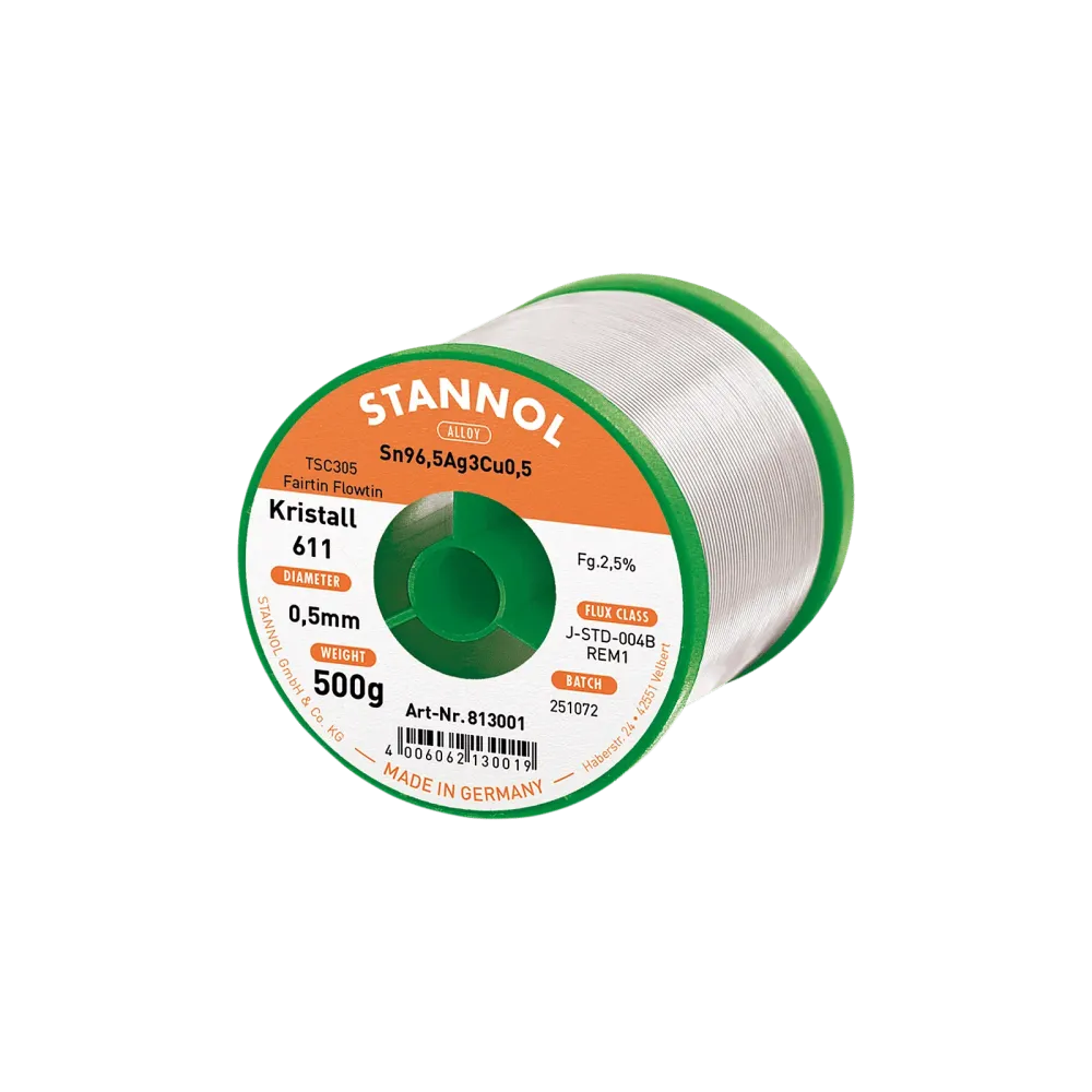 Solder wire crystal 611, Sn96,5Ag3Cu0,5 - FLOWTIN TSC305 - Fairtin, 0.5mm, 500g
