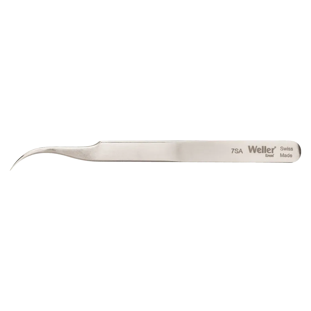 Precision tweezers curved, recessed, with fine tips