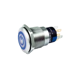 Illuminated Pushbutton switch with power imprint, blue