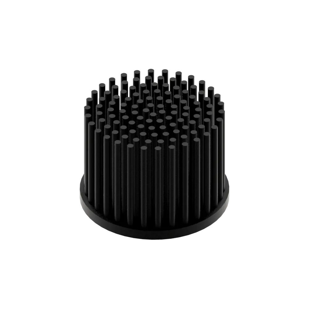 LED pin fin heat sink, ø70mm, H 50mm, Base 5mm, Black anodized