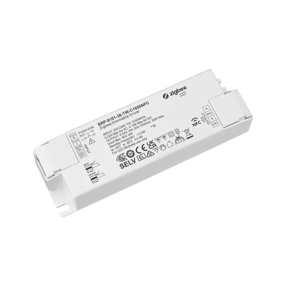36W ZigBee 3.0, AC-PUSH, Tunable White LED TREIBER CC 350-1050mA with NFC