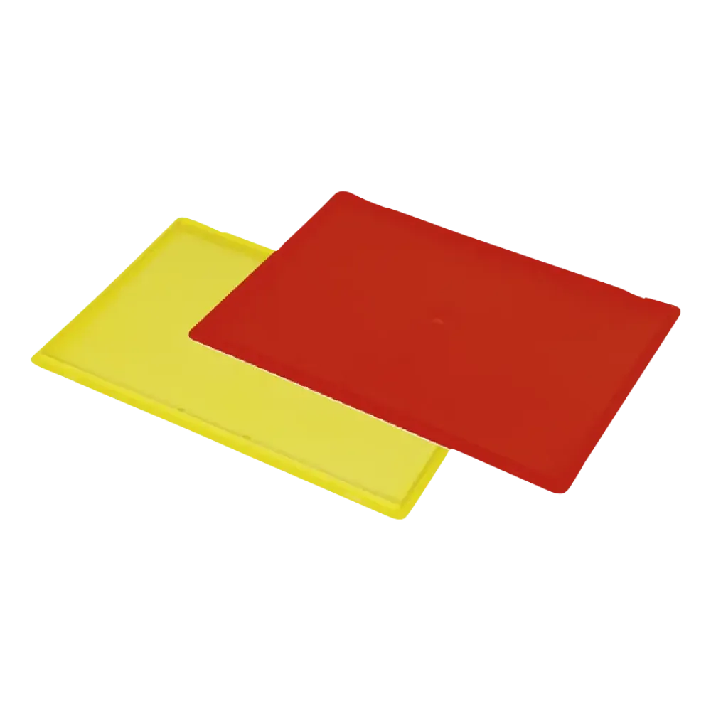 Hook-on lids for storage containers made of IDP - dissipative in yellow and red