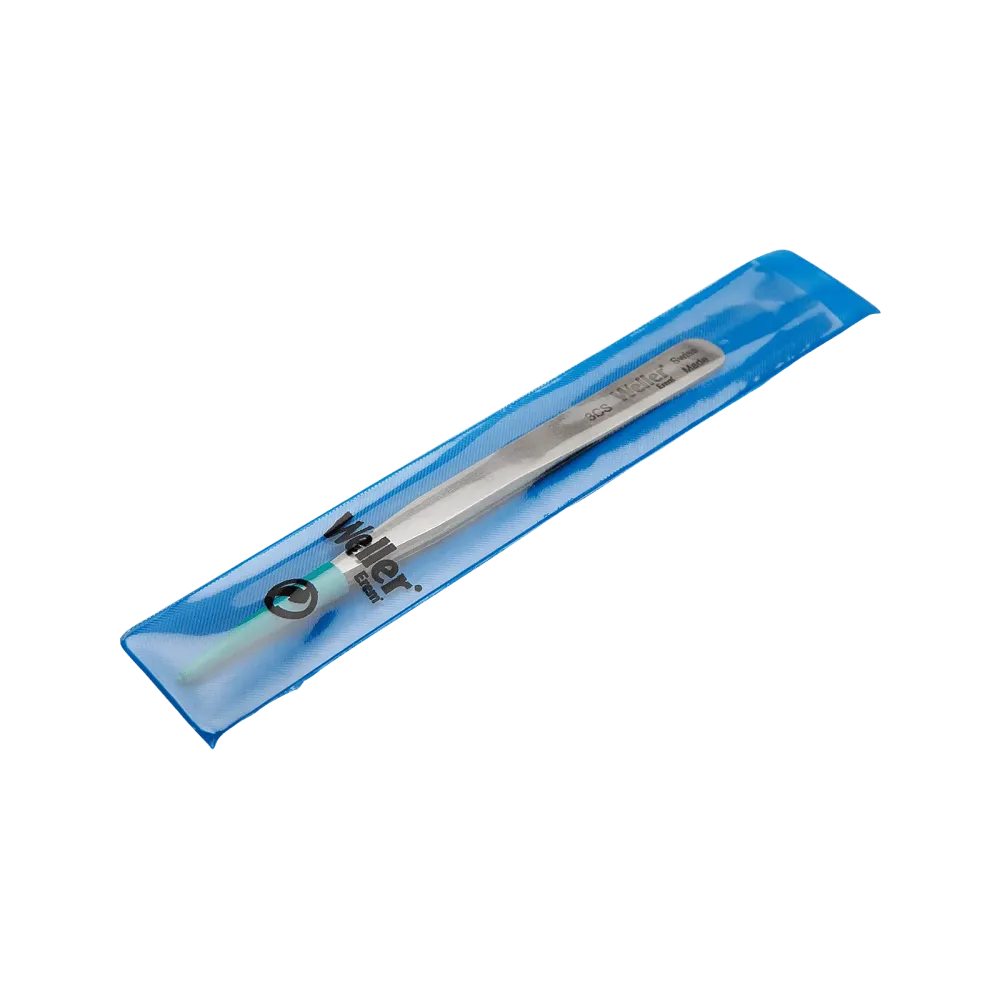 Precision tweezers with long tips for precision work on printed circuit boards