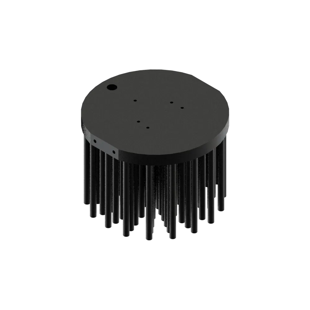 LED pin fin heat sink, ø111mm, H 80mm, Base 10mm, Zhaga holes, Black