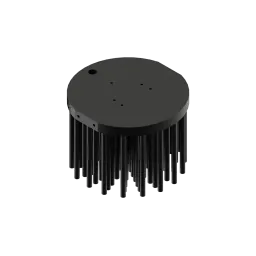 LED pin fin heat sink, ø111mm, H 80mm, Base 10mm, Zhaga holes, Black