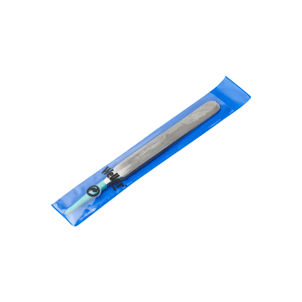 SMD tweezers angled 45° with fine tips for vertical application.