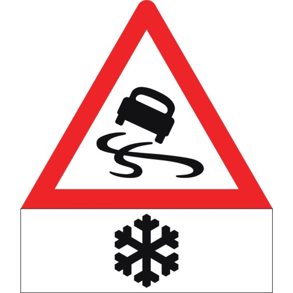Slippery icy road sign