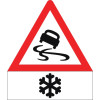 Slippery icy road sign