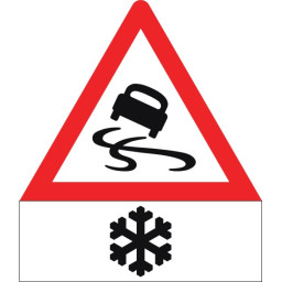 Slippery icy road sign