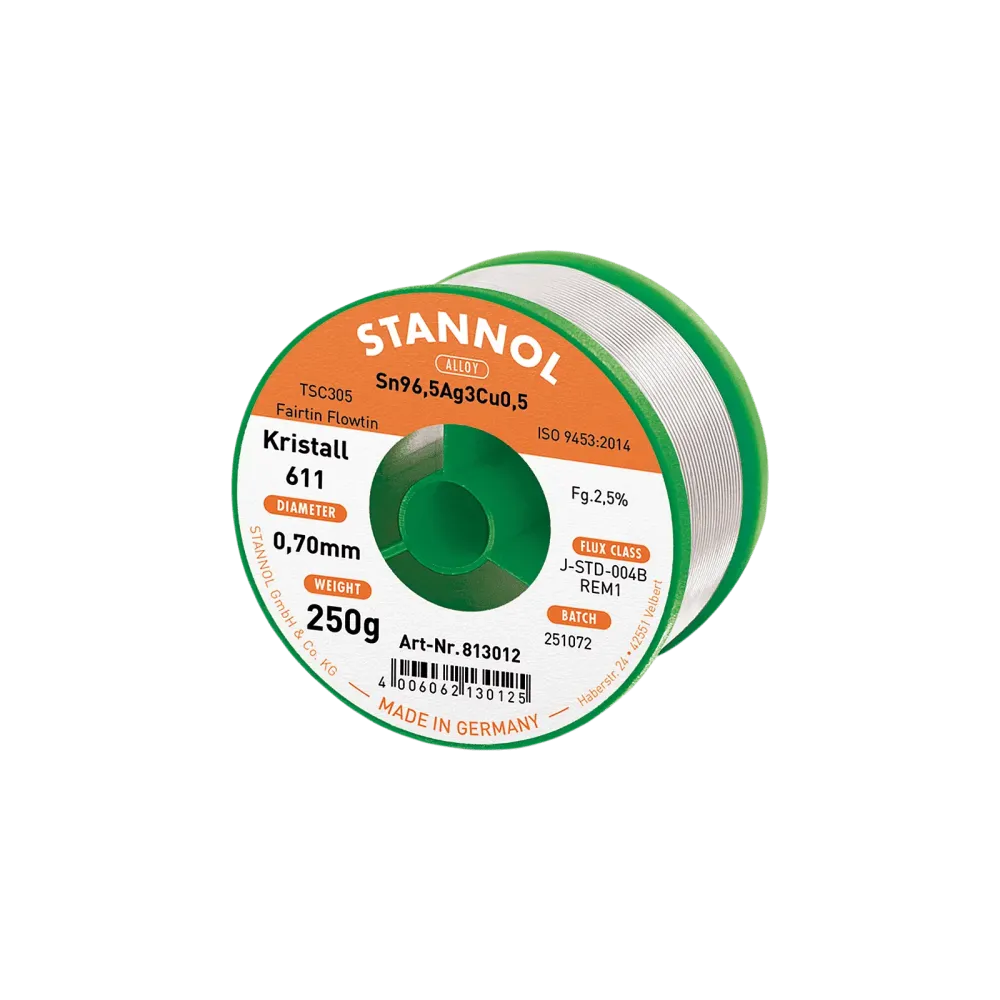 Solder wire crystal 611, Sn96,5Ag3Cu0,5 - FLOWTIN TSC305 - Fairtin, 0.7mm, 250g