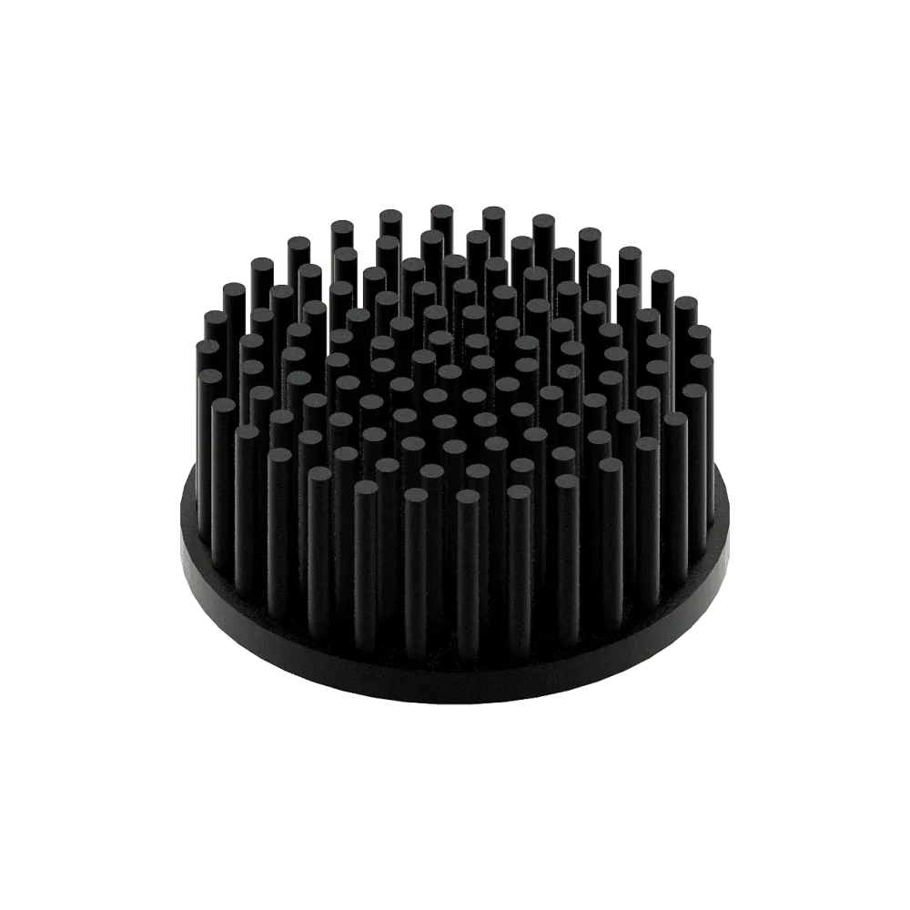 LED pin fin heat sink, ø70mm, H 30mm, Base 5mm, Black anodized