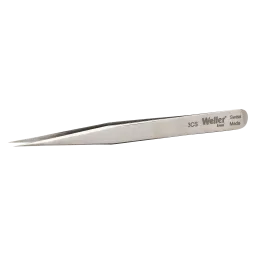Precision tweezers with long tips for precision work on printed circuit boards