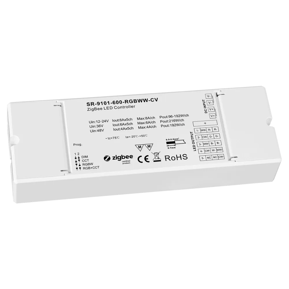 5 channel ZIGBEE 3.0 LED dimmer, RGBWW, constant voltage 12-48VDC, max. 1080W