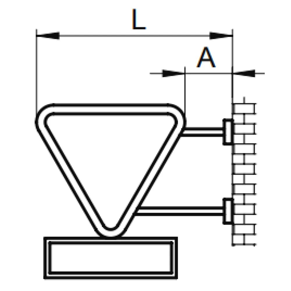 Triangular and rectangular sign with wall mounting