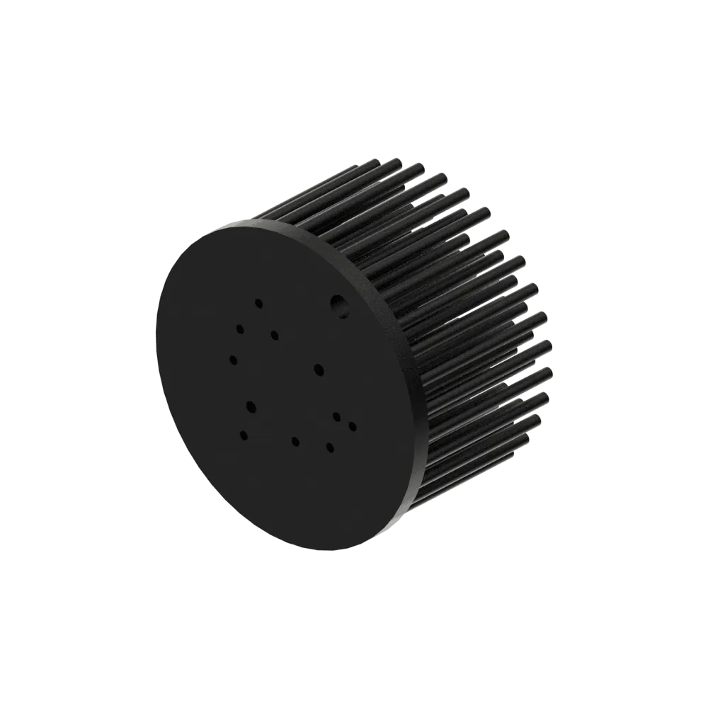 Zhaga LED pin fin heat sink, ø80mm, H 50mm, Base 5mm, Black anodized