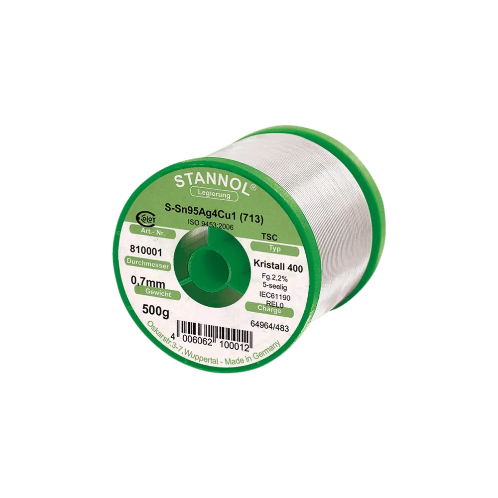 Solder wire Kristall 400, Sn95,5Ag3,8Cu0,7 - TSC, RE L0, 0.7mm, 500g
