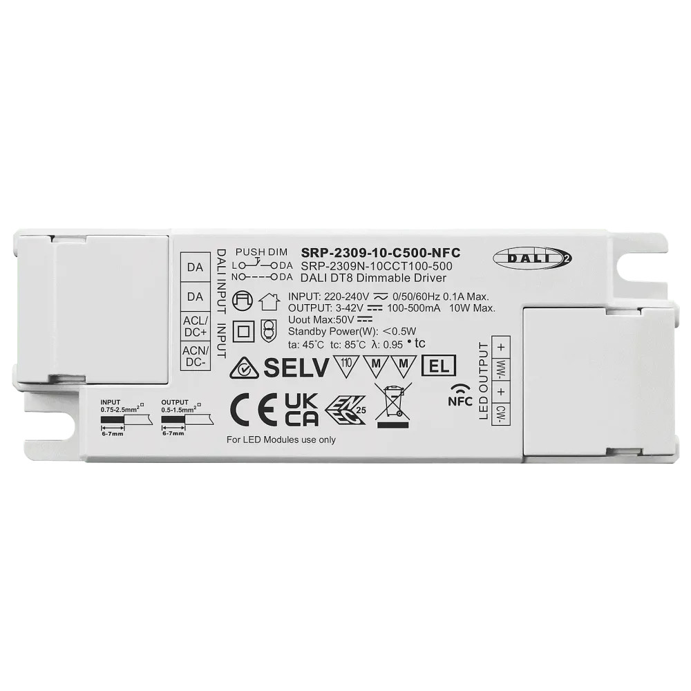 10W DALI2 DT8, Tunable white, constant current LED driver, NFC
