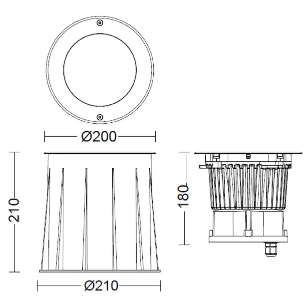 Plain - Recessed spotlight DALI asymmetric Carriageable Ø200 - Built-in driver