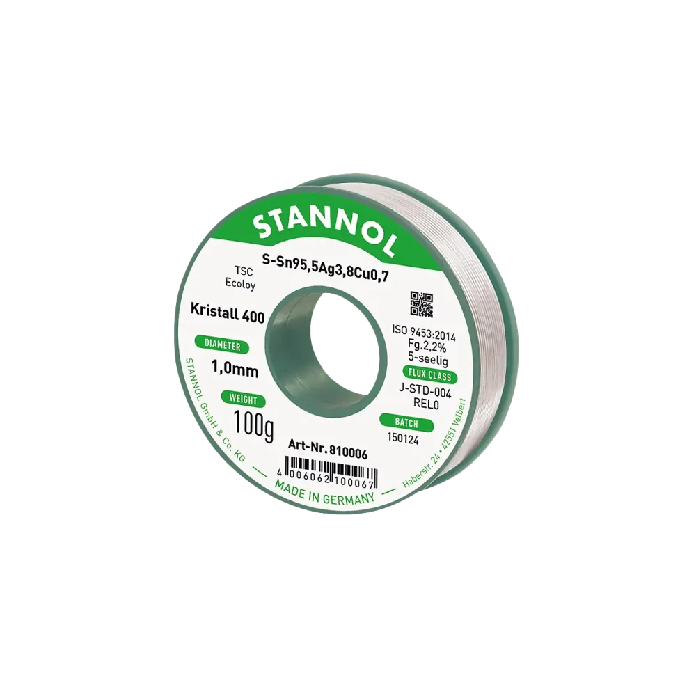 Solder wire Kristall 400, Sn95,5Ag3,8Cu0,7 - TSC, RE L0, 1mm, 100g