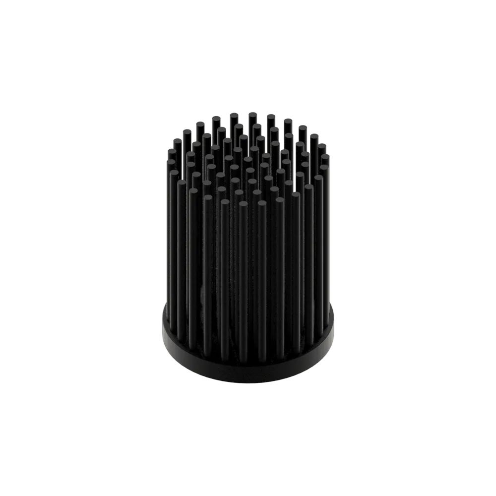 LED pin fin heat sink, ø40mm, H 50mm, Base 5mm, Black anodized