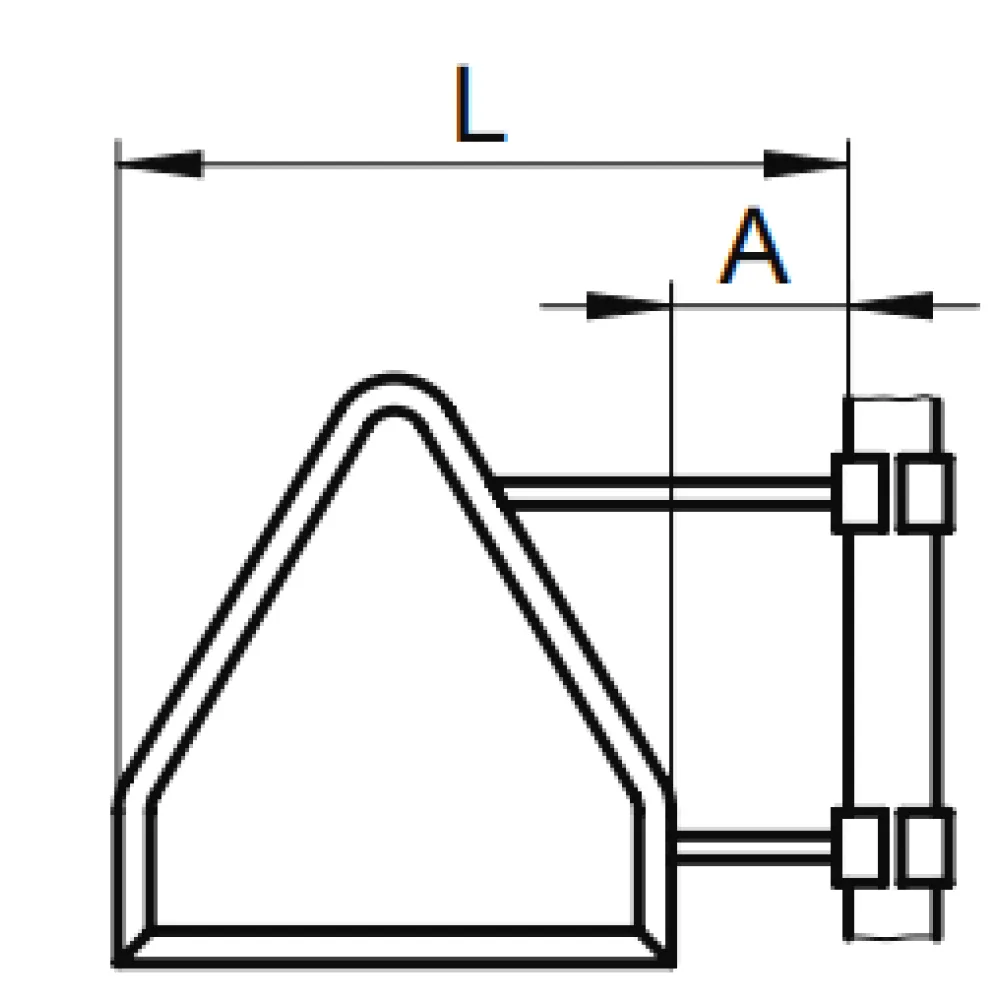 Triangular sign with long base side clamp mounting