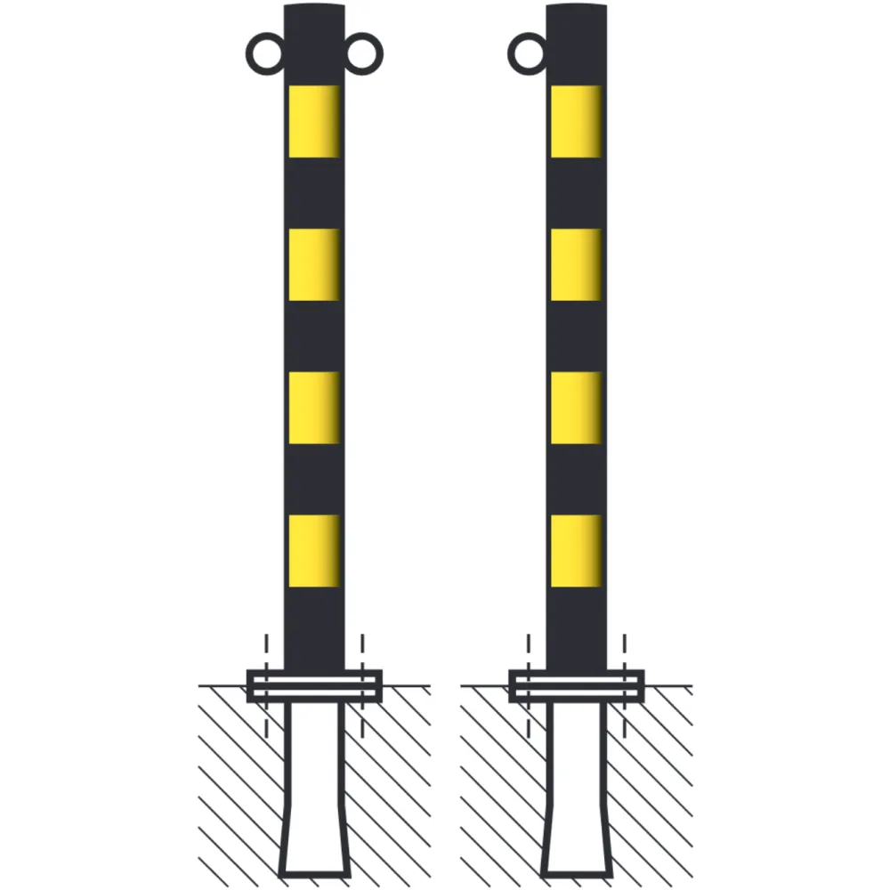Barrier post painted black with rings
