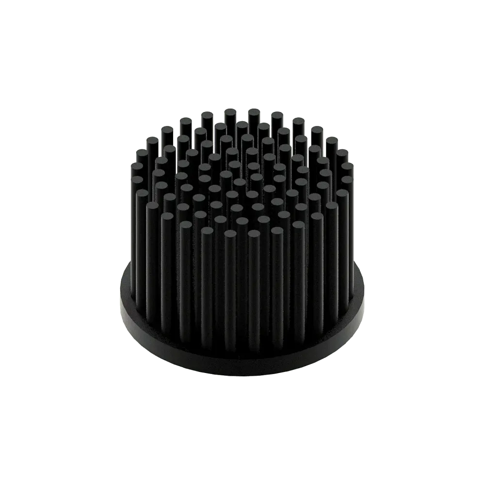 LED pin fin heat sink, ø60mm, H 40mm, Base 5mm, Black anodized