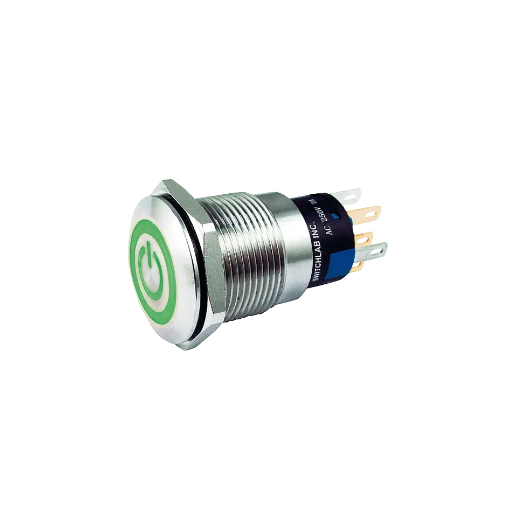 Illuminated Pushbutton switch with power imprint, green