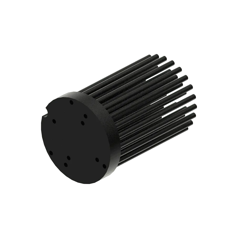 LED pin fin heat sink, ø47mm, H 68mm, Base 8mm, Zhaga&Philips holes, Black