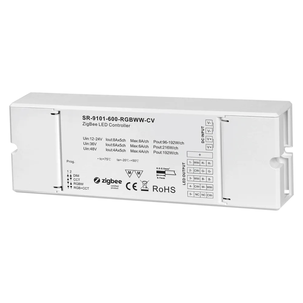5 channel ZIGBEE 3.0 LED dimmer, RGBWW, constant voltage 12-48VDC, max. 1080W