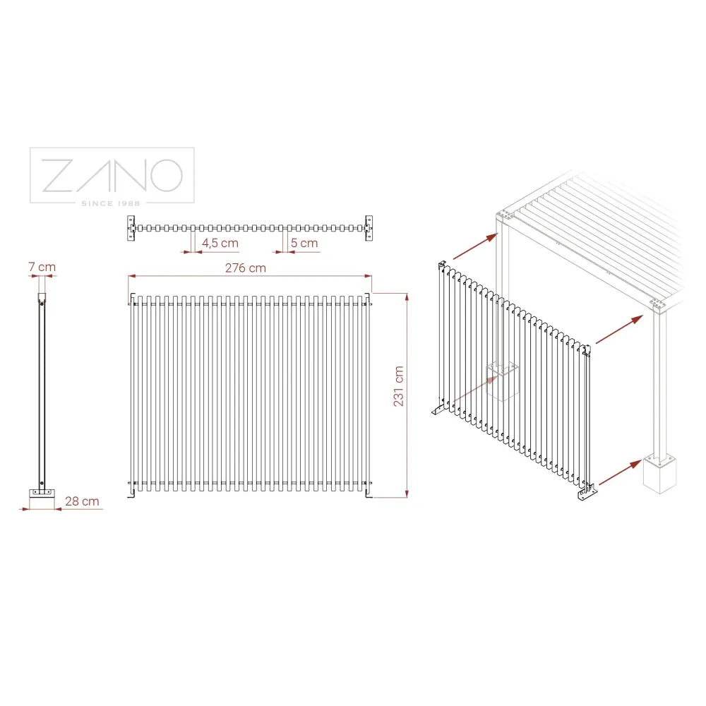 Pergola - wall with wooden planks 3 m