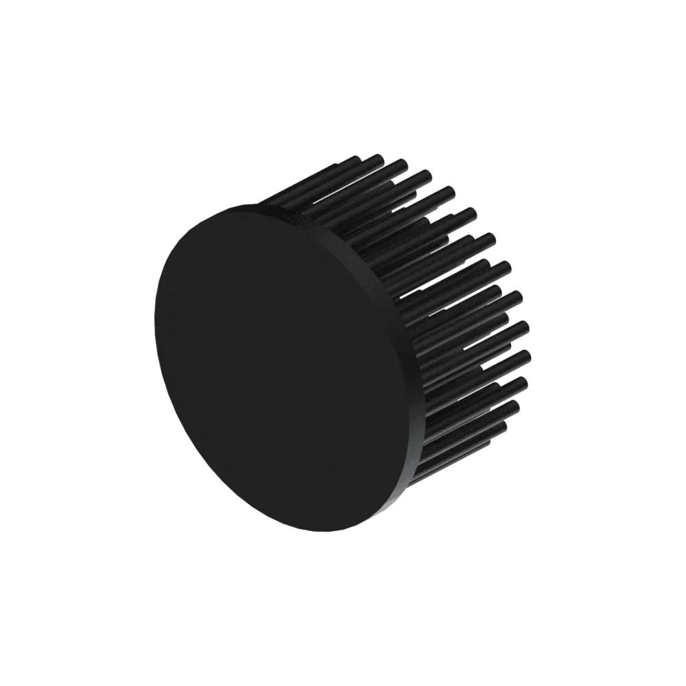 LED pin fin heat sink, ø70mm, H 40mm, Base 5mm, Black anodized