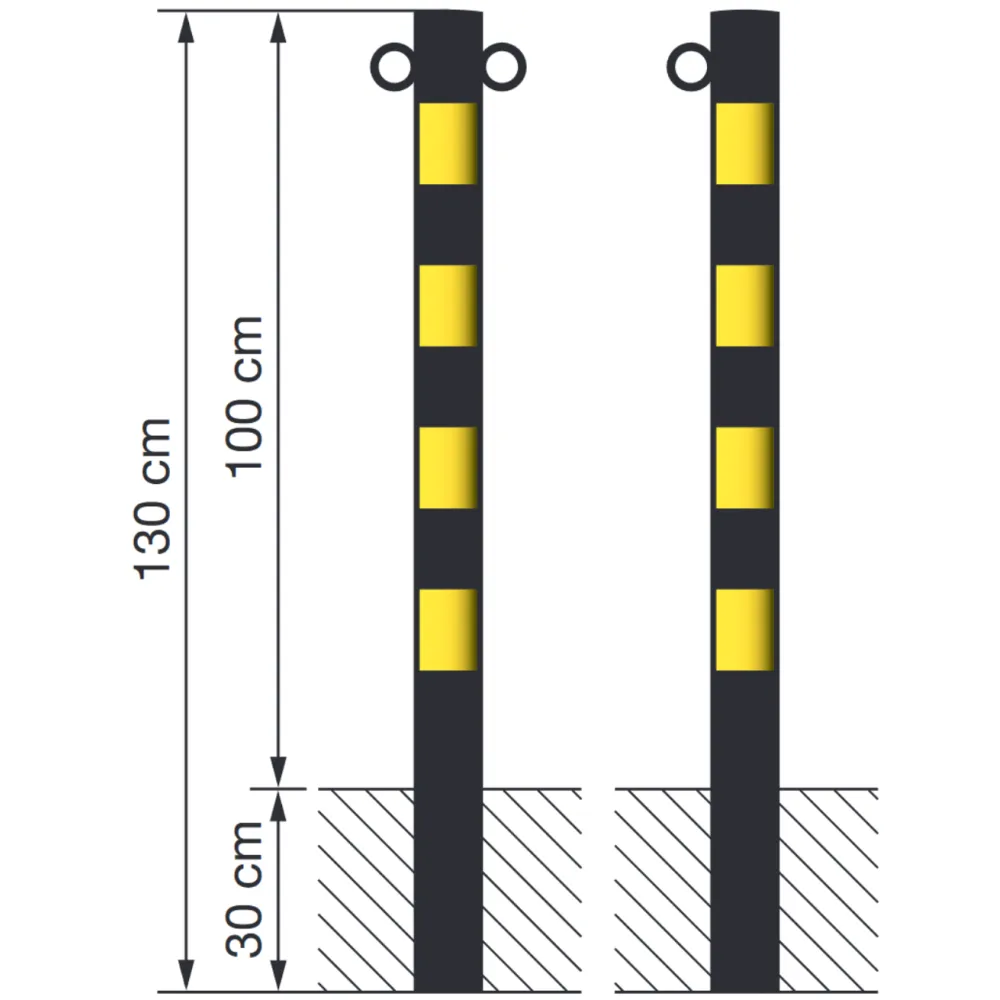 Barrier post painted black with rings