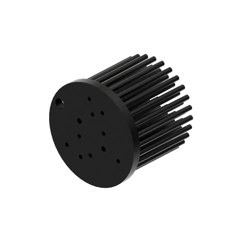Zhaga LED pin fin heat sink, ø60, H 50, Base 5mm, Black anodized