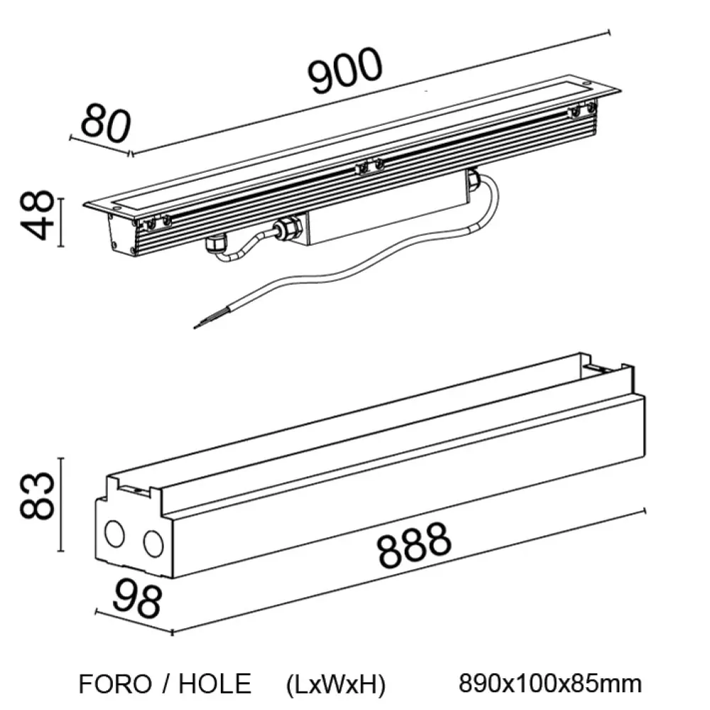 Matrix Recessed - Recessed Wallwasher with Lens L. 900