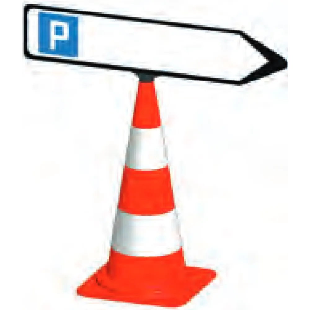 Plastic attachment for traffic cones to secure directional signs