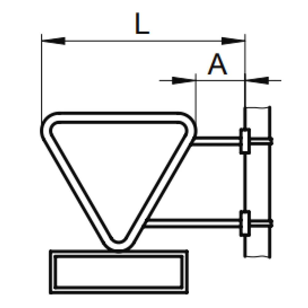 Triangular and rectangular sign with steel band
