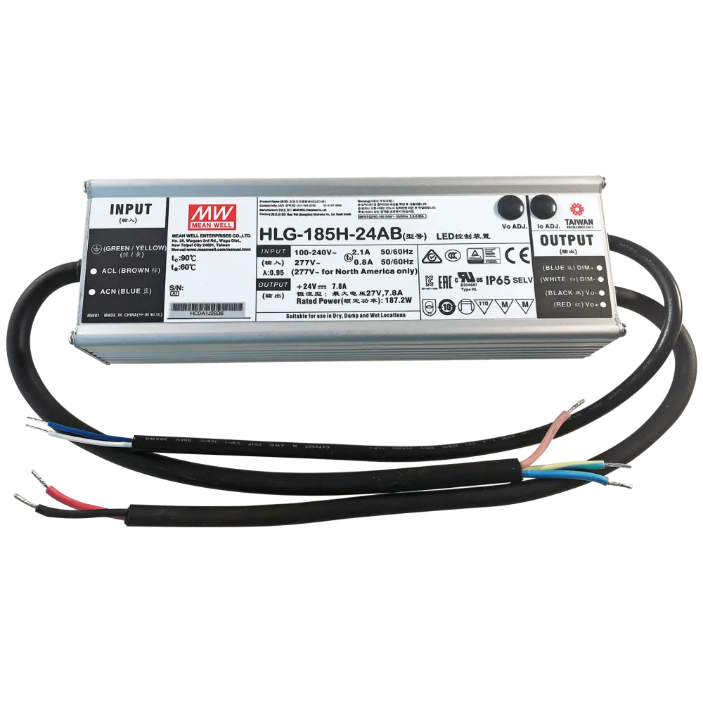 185W LED Driver CV+CC 24V/7.8A, 3in1 Dimming + Vo/Io adjustable