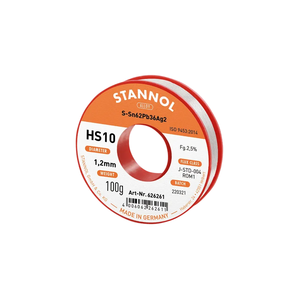 Solder wire HS10, Sn62Pb36Ag2, RO M1, 1.2mm, 100g