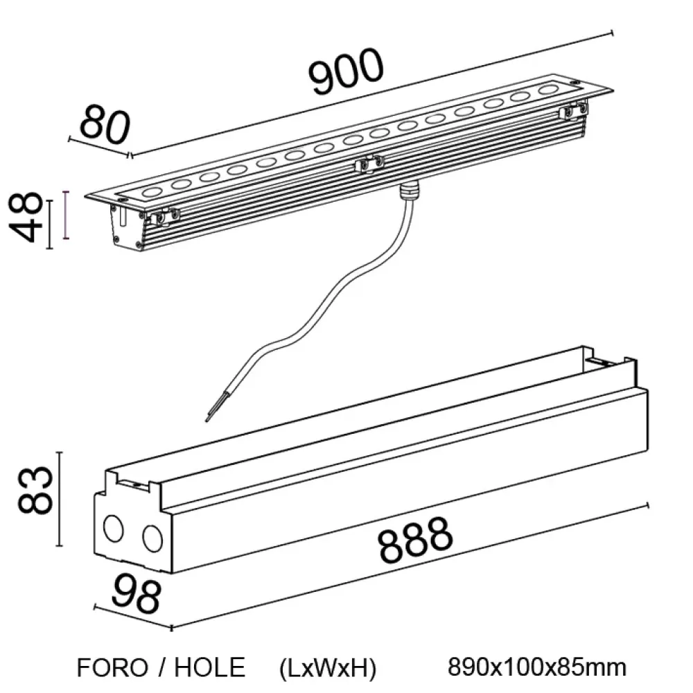 RGBW Matrix Recessed - Recessed Wallwasher RGBW L. 900