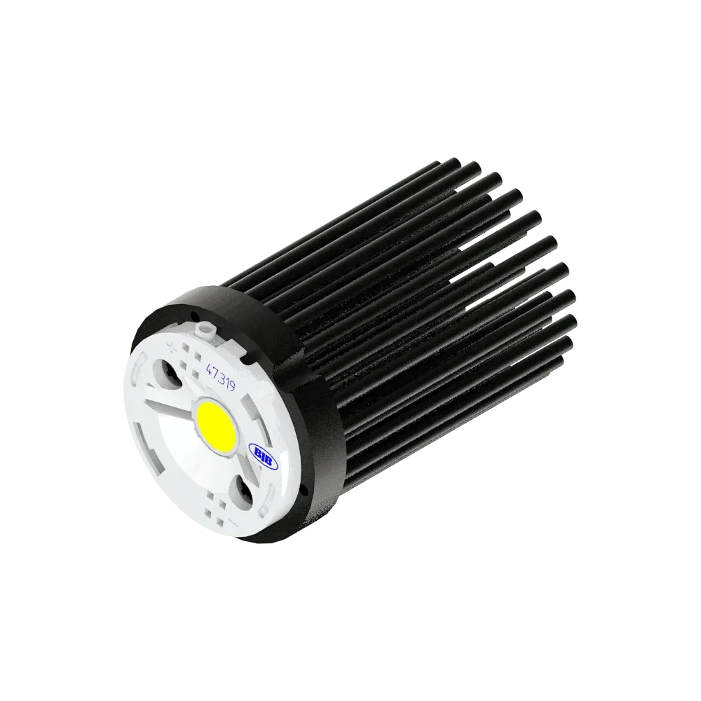 LED pin fin heat sink, ø47mm, H 68mm, Base 8mm, Zhaga&Philips holes, Black